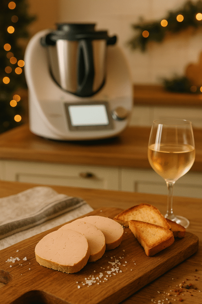 Foie gras, pain grillé et vin blanc.