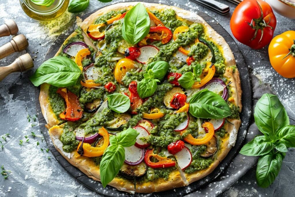 Recette facile : Pizza aux légumes rôtis et pesto, un délice santé !