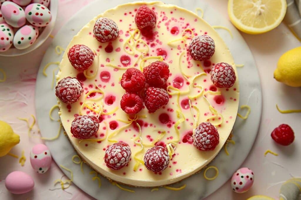 Cheesecake de Pâques au citron et framboises : une pâtisserie festive et gourmande