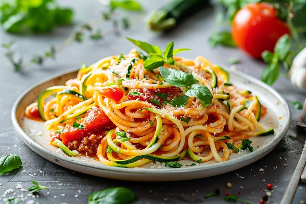 Spaghettis de courgette à la sauce bolognaise vegane : recette facile et légère