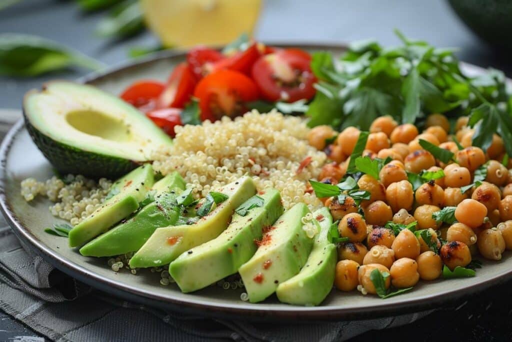 Recette assiette complète quinoa, avocat et pois chiches rôtis - Végétale et sans gluten