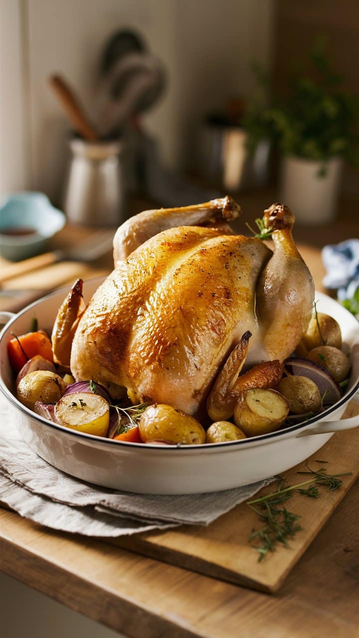Poulet rôti avec légumes au four.