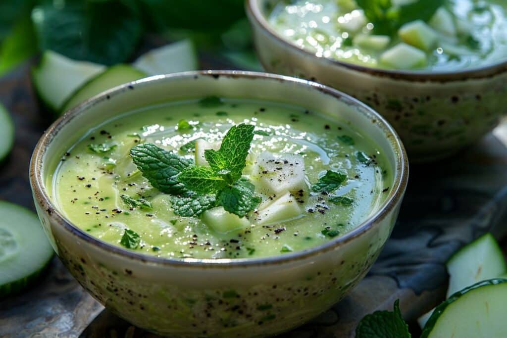 Soupe froide concombre, menthe et pomme : explosion de saveurs estivales