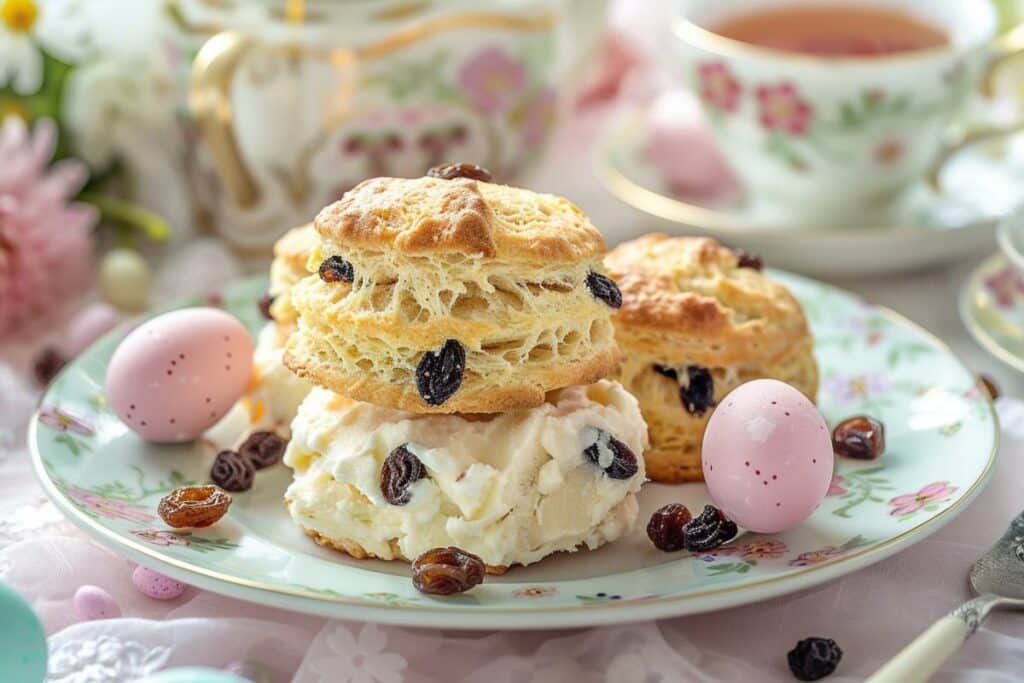 Recette brunch Pâques facile : Scones aux raisins avec crème fraîche en détail