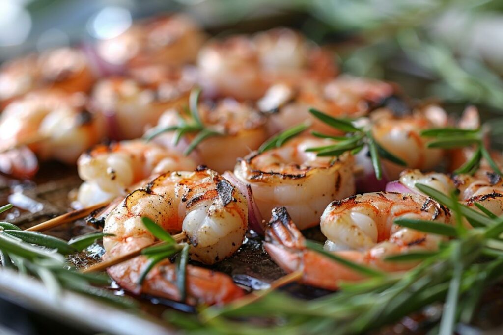 Recette d'apéro pour Pâques : savoureuses crevettes grillées au romarin