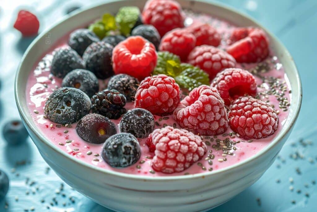 Recette brunch Pâques : Smoothie Bowl baies et graines de chia - facile et sain