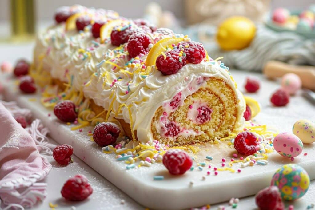 Recette gâteau de Pâques : savourez notre roulé citron-framboise festif