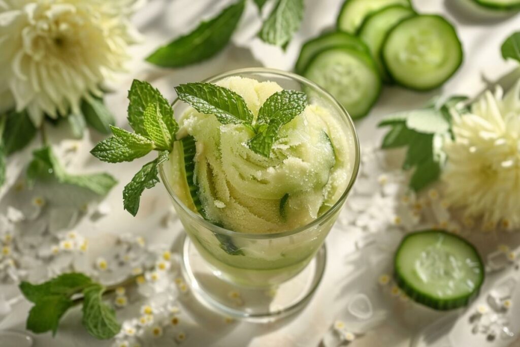 Recette sorbet concombre-menthe : découvrez une fraîcheur glacée unique