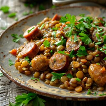 Saucisses aux lentilles : recette rustique pour un confort traditionnel de grand-mère