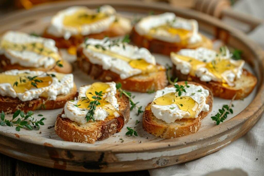 Crostini au fromage de chèvre, miel et thym : recette divine pour les papilles
