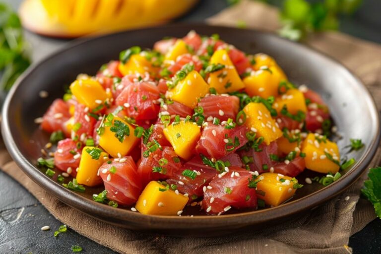 Découverte culinaire : Tartare de thon, mangue et sésame, un festival de saveurs.