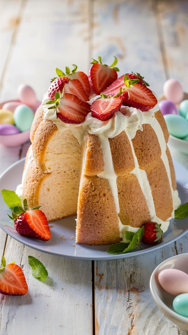 Gâteau Bundt aux fraises et crème chantilly.