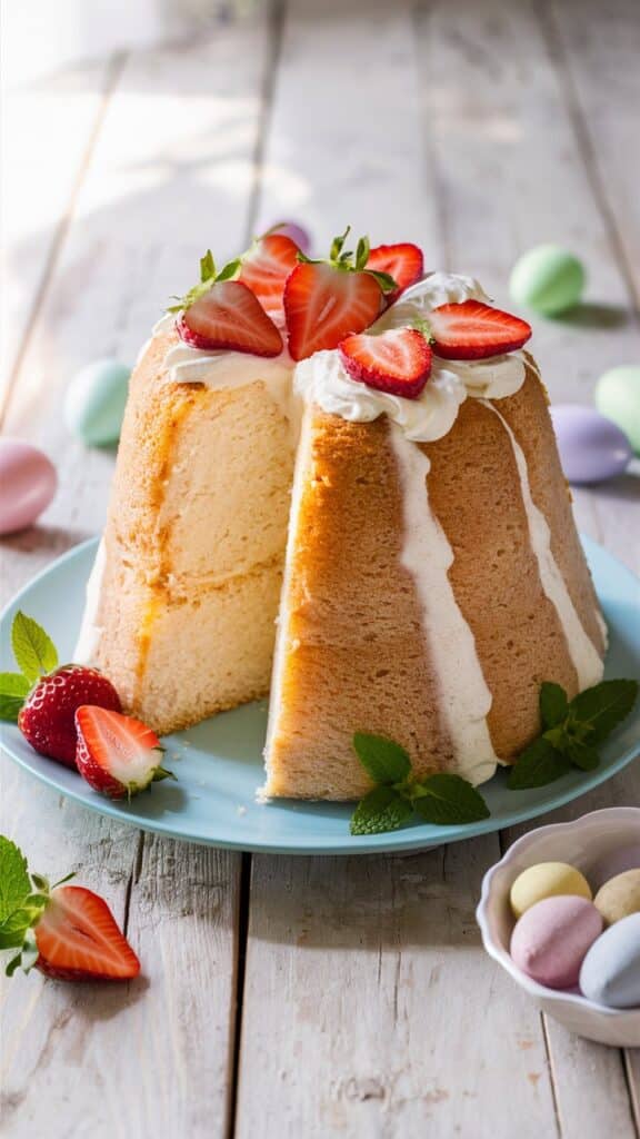 Gâteau avec fraises et crème chantilly.