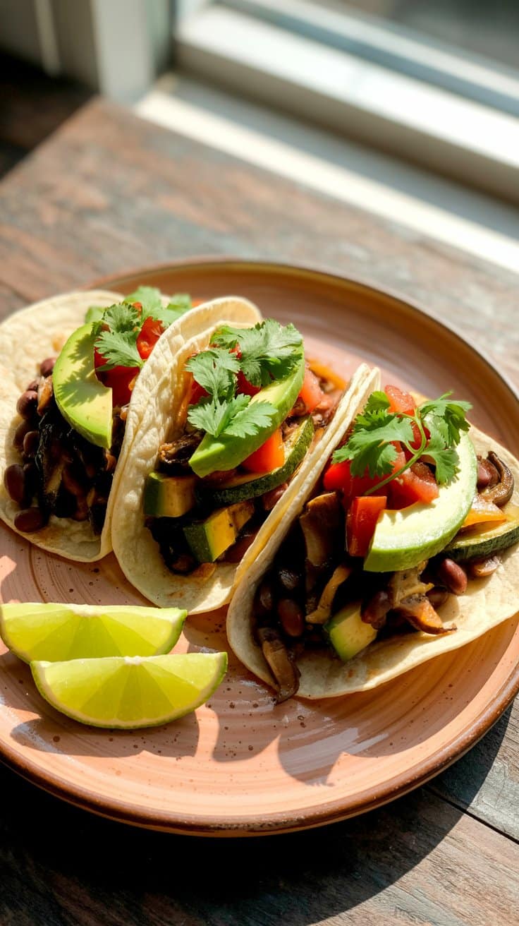 Tacos végétariens avec avocat et coriandre.