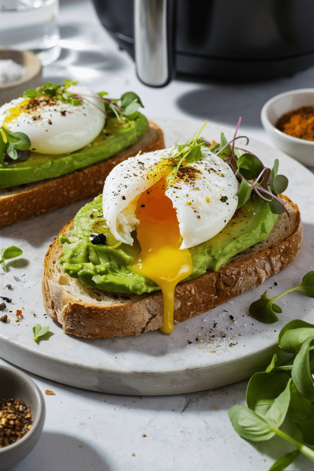 Toast avocat œuf poché et herbes fraîches
