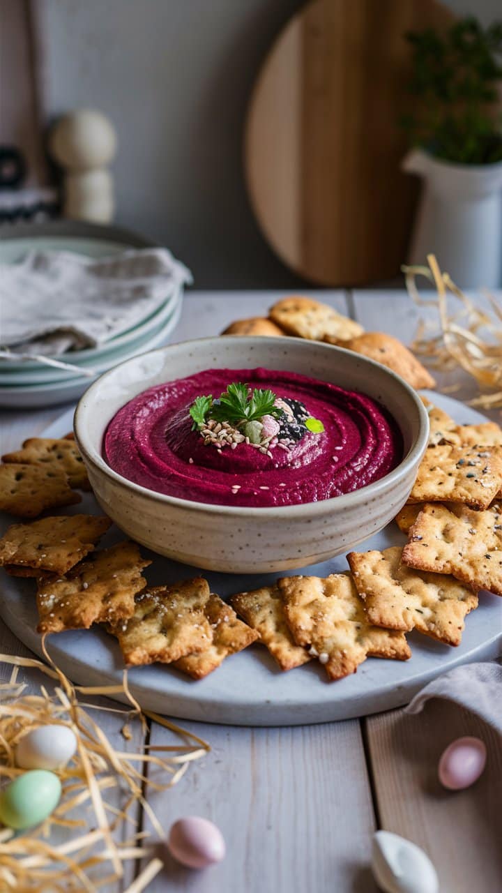 Houmous de betterave avec crackers.