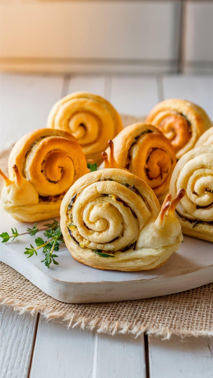 Brioches en forme d'escargot sur une planche
