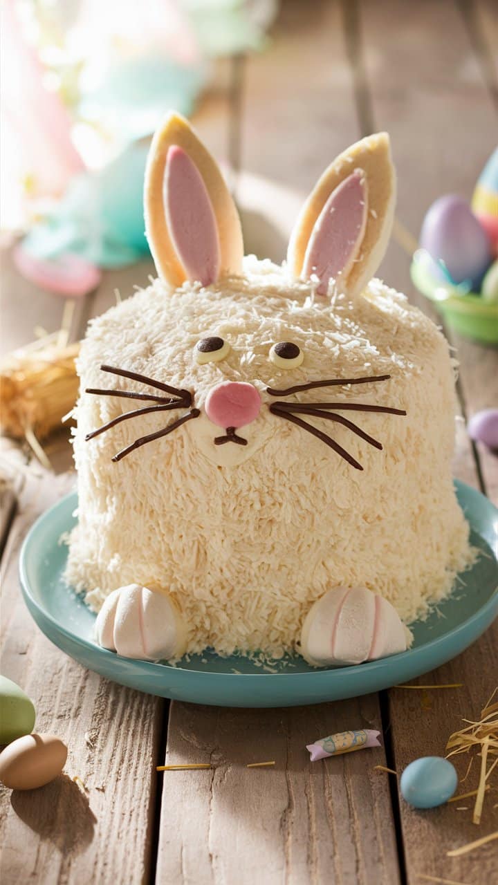 Gâteau en forme de lapin avec des œufs.
