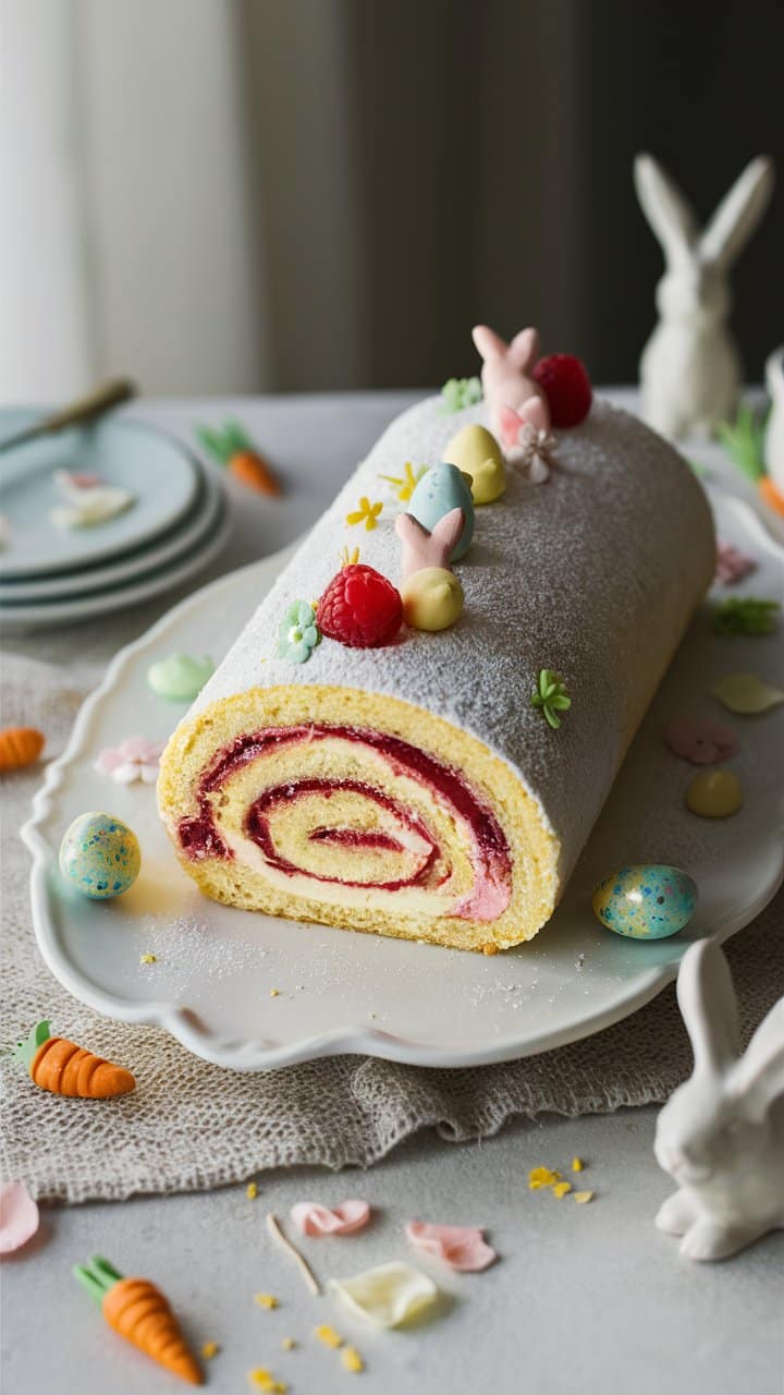 Gâteau roulé décoré pour Pâques.