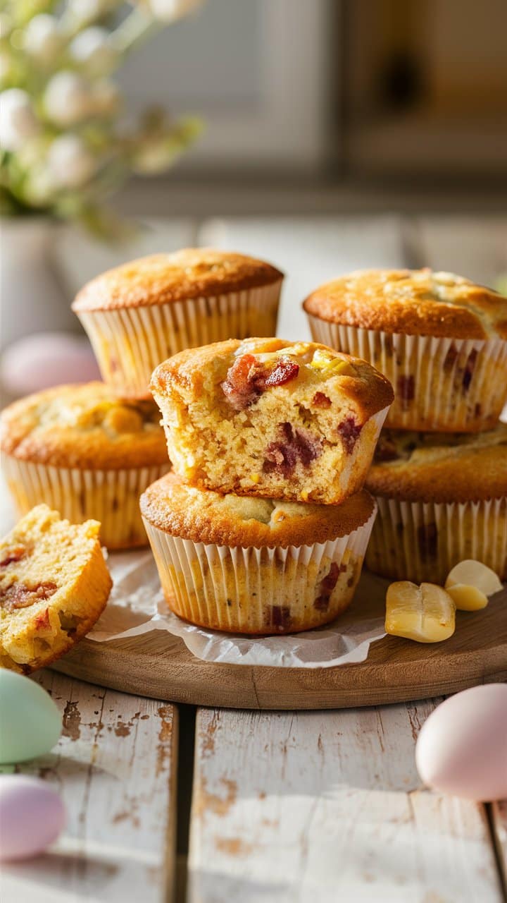 Muffins fruits et noix sur table.