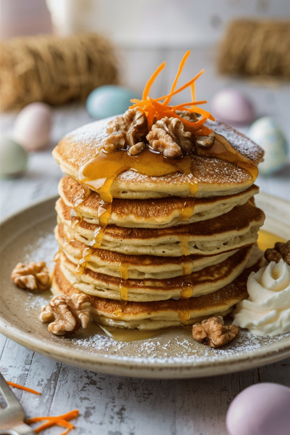 Crêpes aux noix et sirop d'érable sur assiette