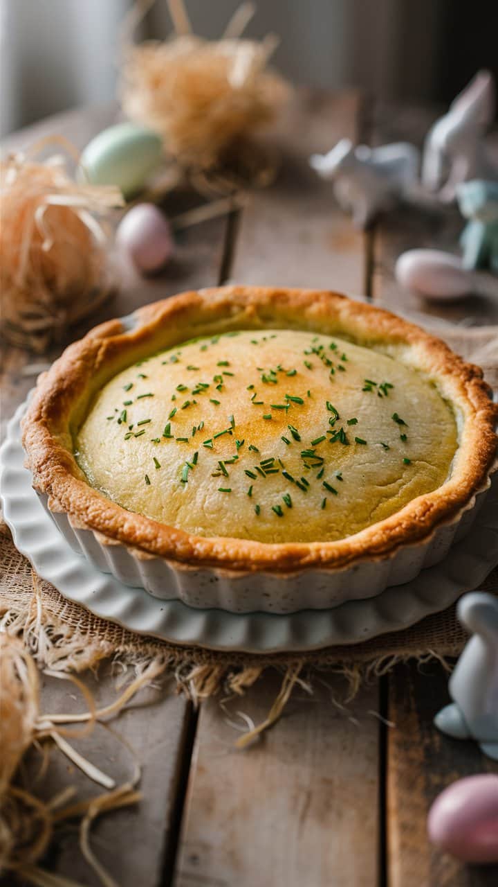 Quiche aux œufs frais garnie de ciboulette