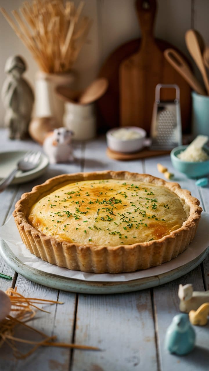 Quiche maison garnie d'herbes fraîches
