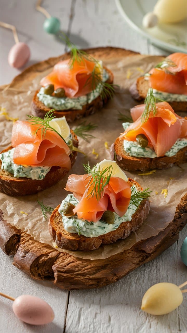 Bruschetta saumon fumé, crème et câpres.