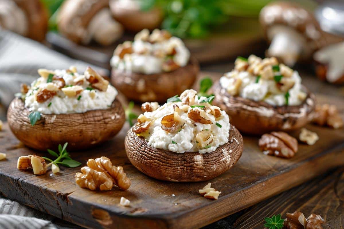 Champignons farcis chèvre et noix : recette apéritive exquise pour convives