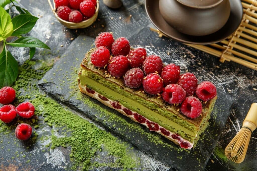 Gâteau au matcha et framboises : recette japonaise savoureuse à essayer