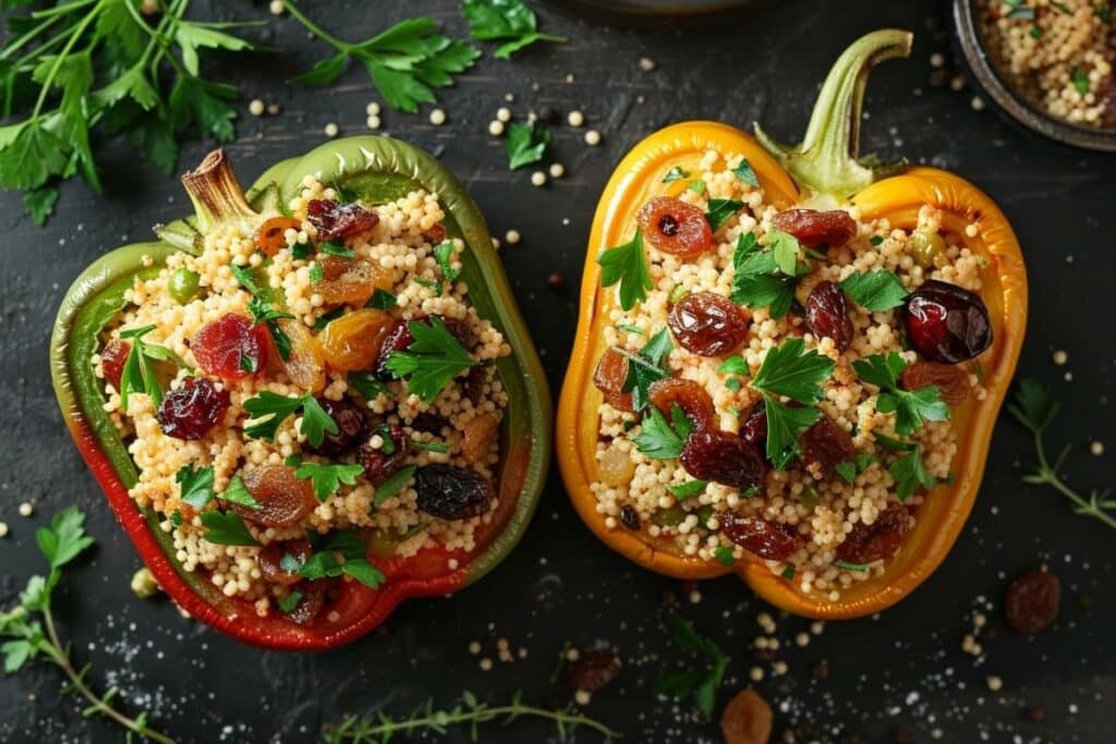 Poivrons farcis au couscous/fruits secs : recette méditerranéenne sensationnelle