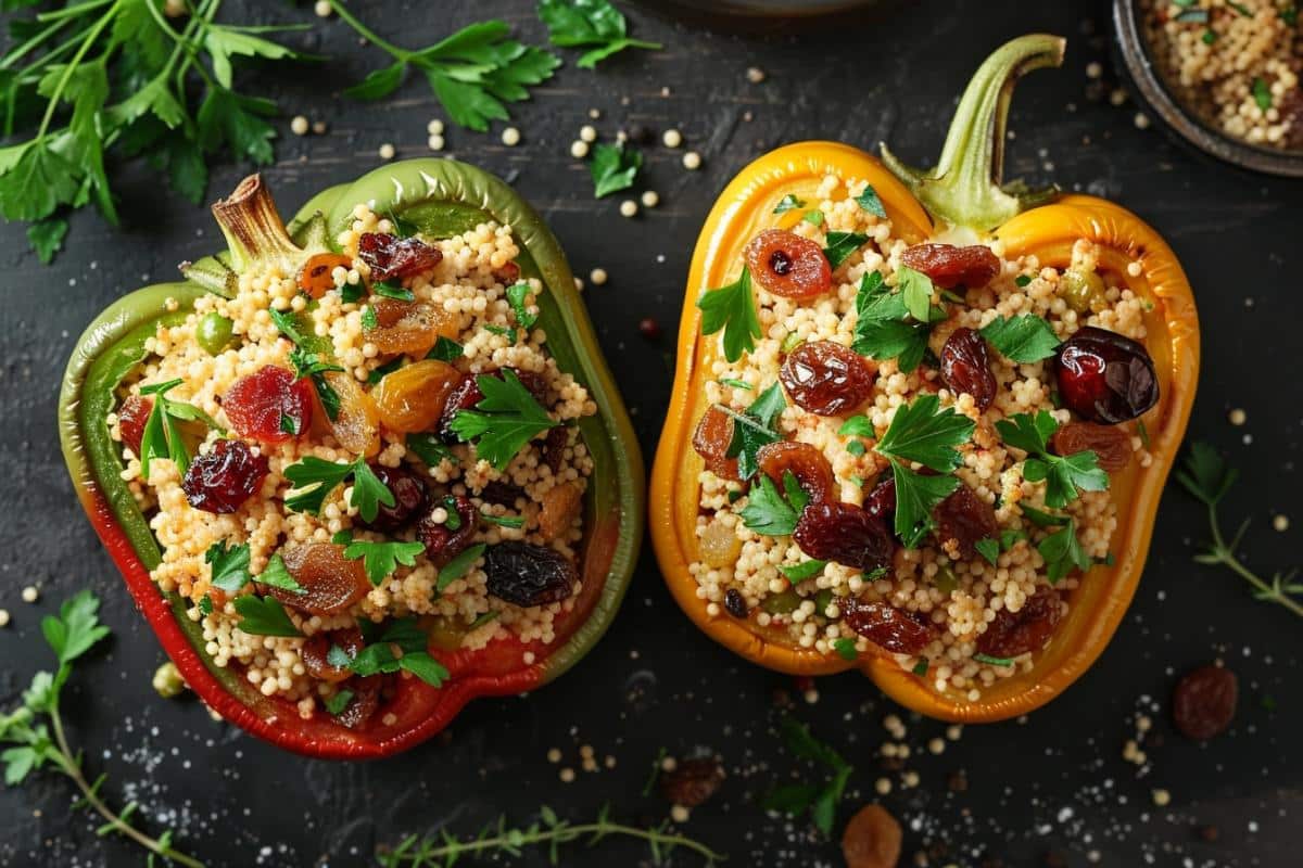 Poivrons farcis au couscous/fruits secs : recette méditerranéenne sensationnelle