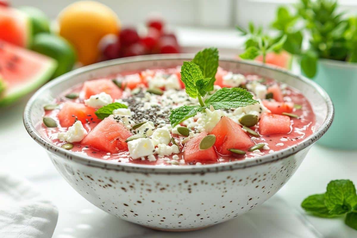 Smoothie bowl pastèque-feta : recette sucrée-salée pour un repas sain