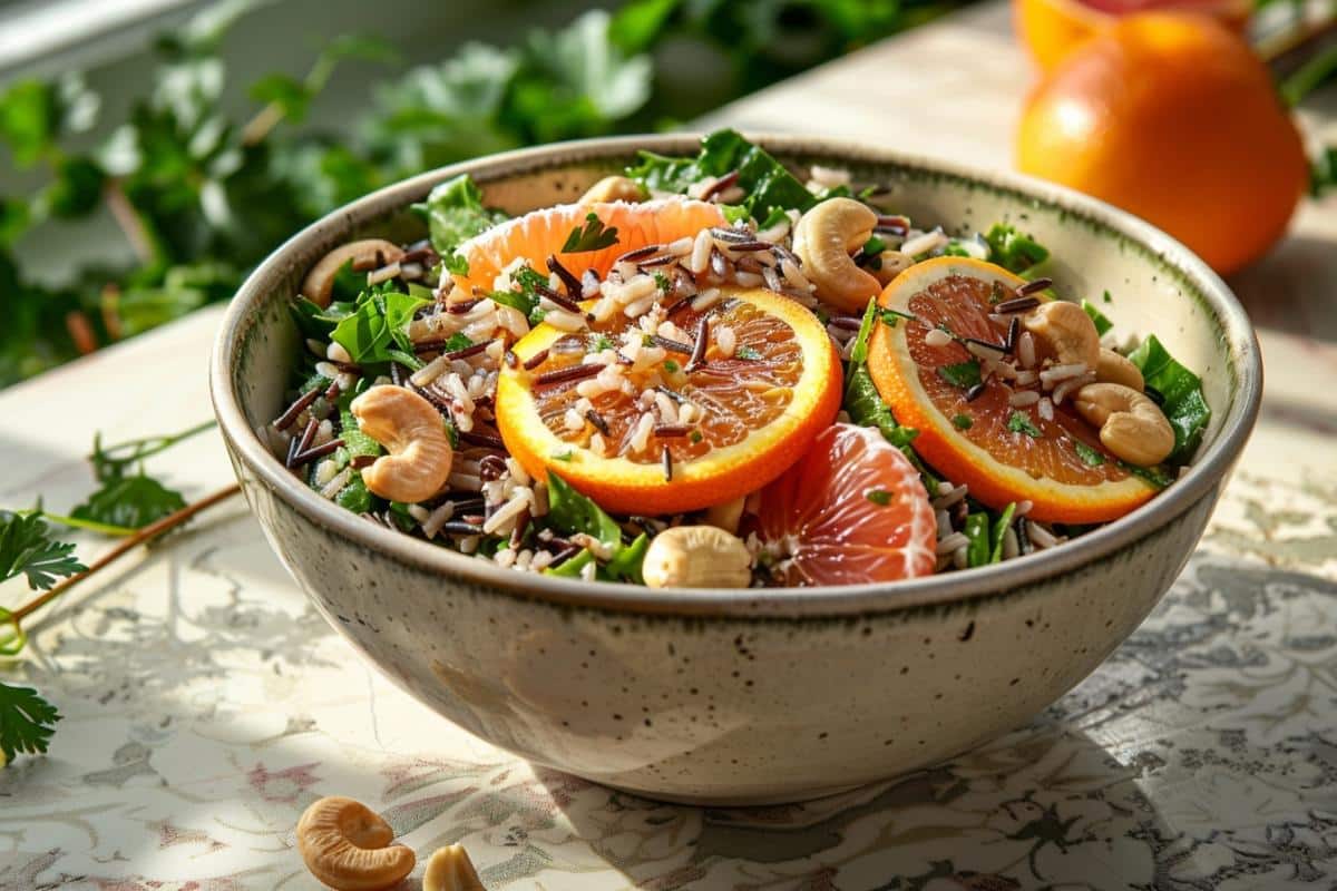 Salade de riz sauvage, agrumes et noix de cajou : énergie et fraîcheur garanties