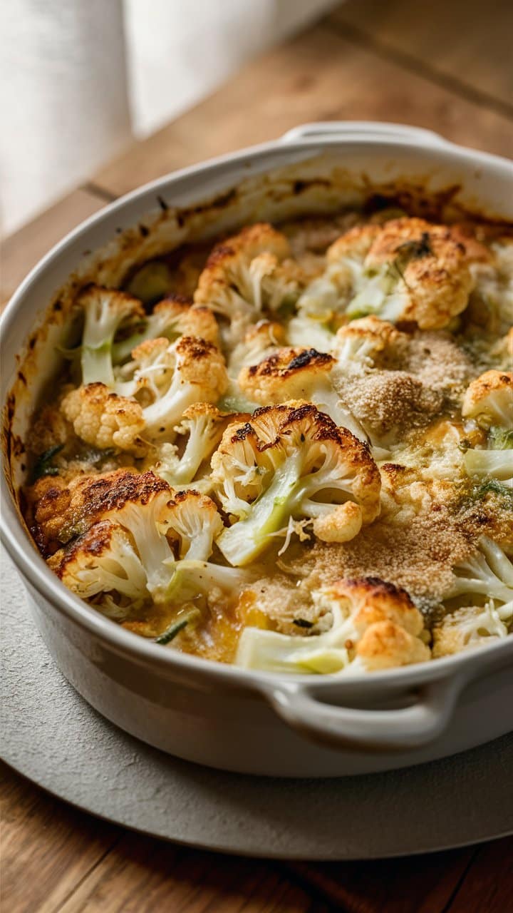 Gratin de chou-fleur dans un plat de cuisson.