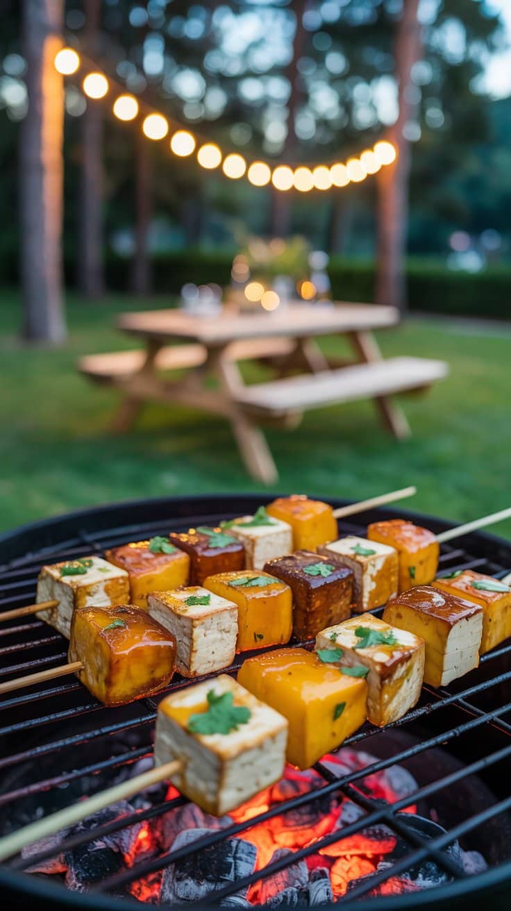 Brochettes grillées lors d'un barbecue en extérieur.