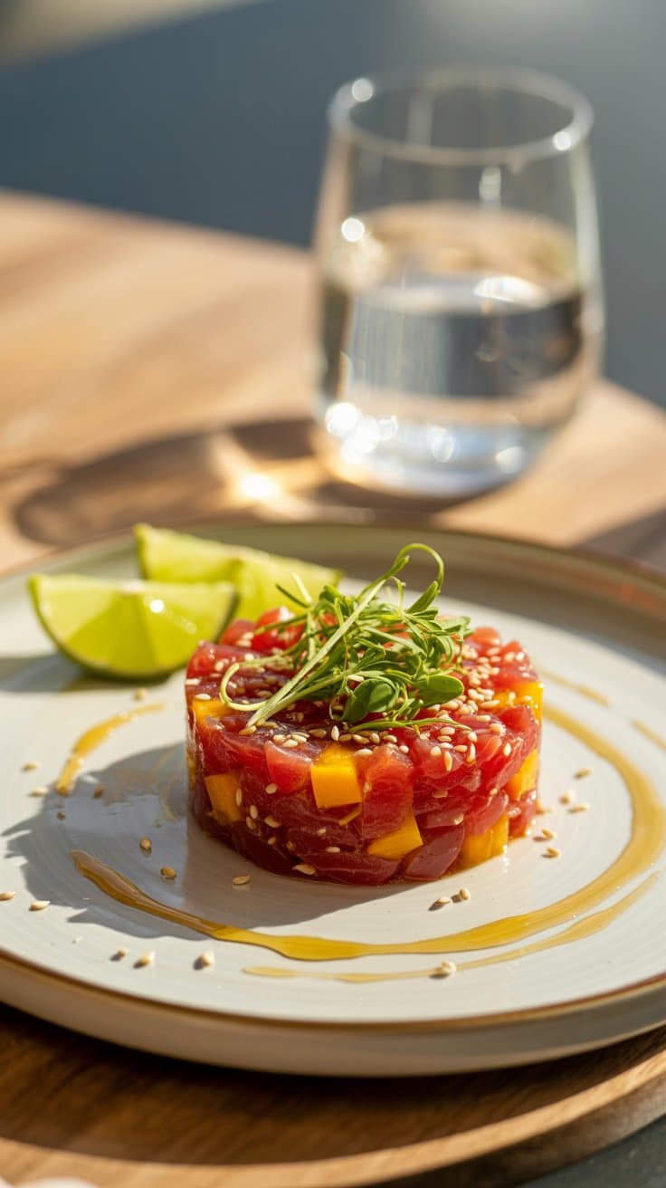 Tartare de poisson aux graines et citron vert.