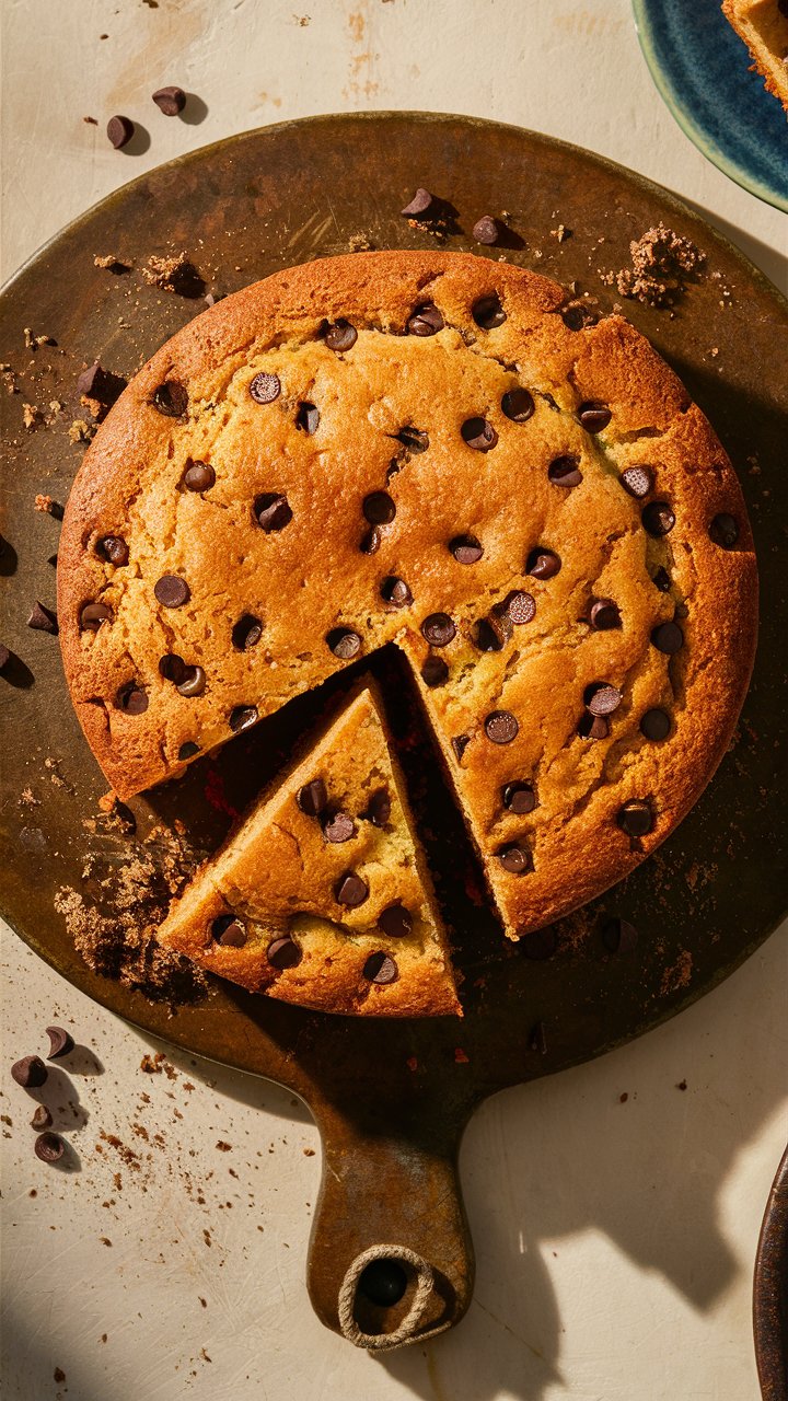 Gâteau aux pépites de chocolat sur une plaque.