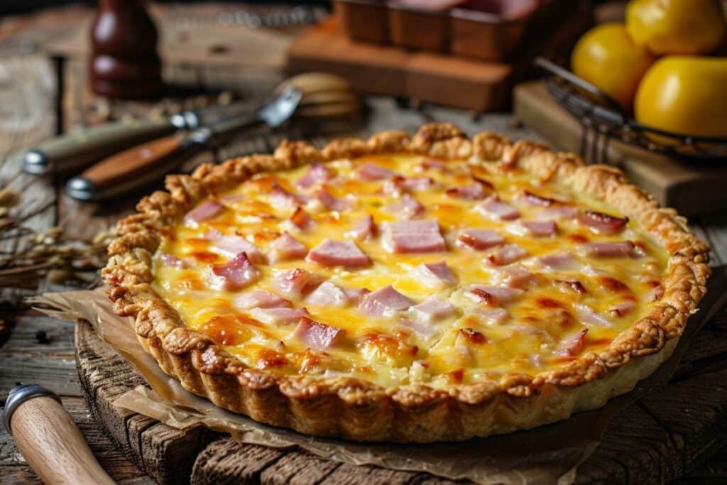 Recette facile de tarte salée jambon-fromage délicieuse