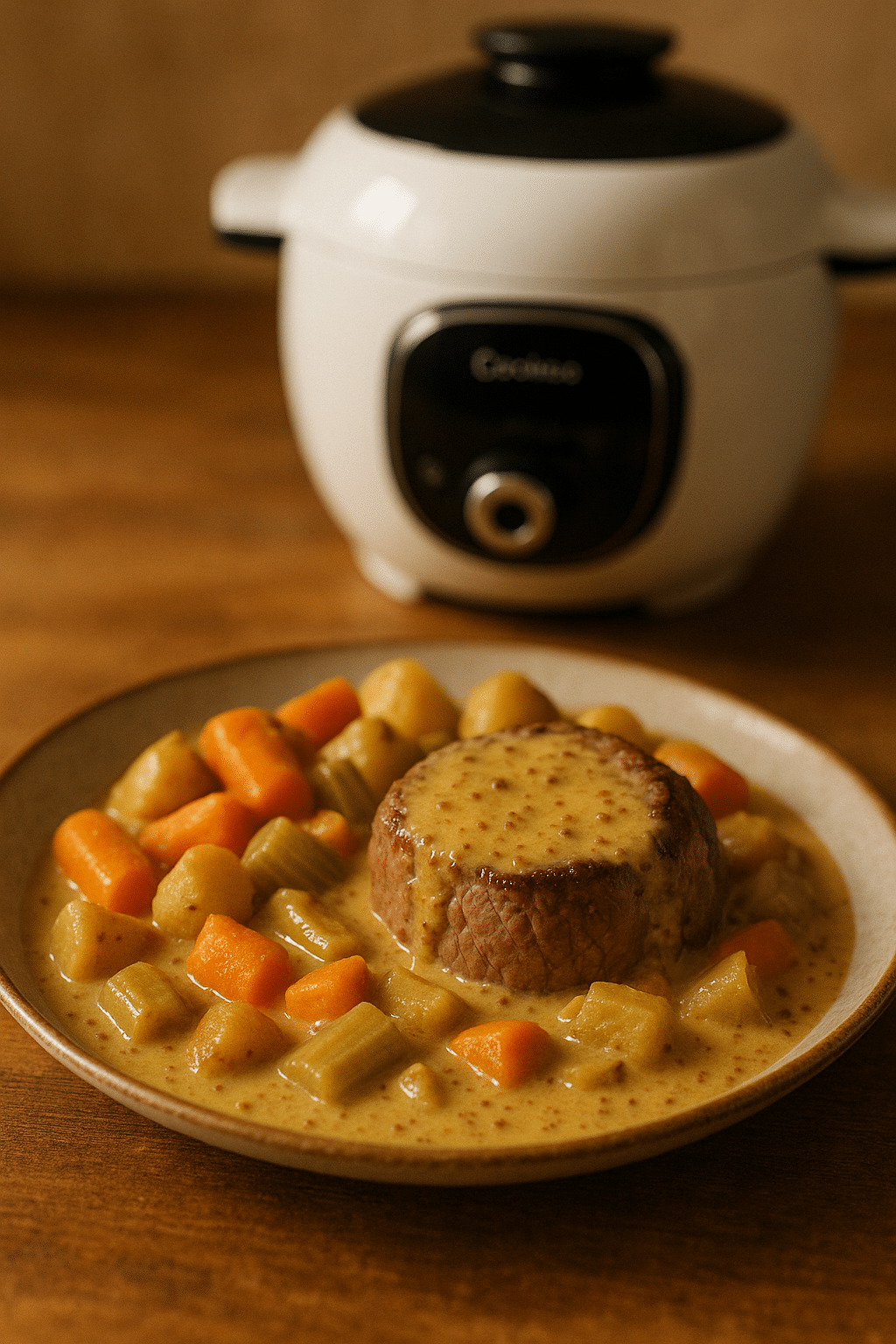 Plat mijoté de viande et légumes.
