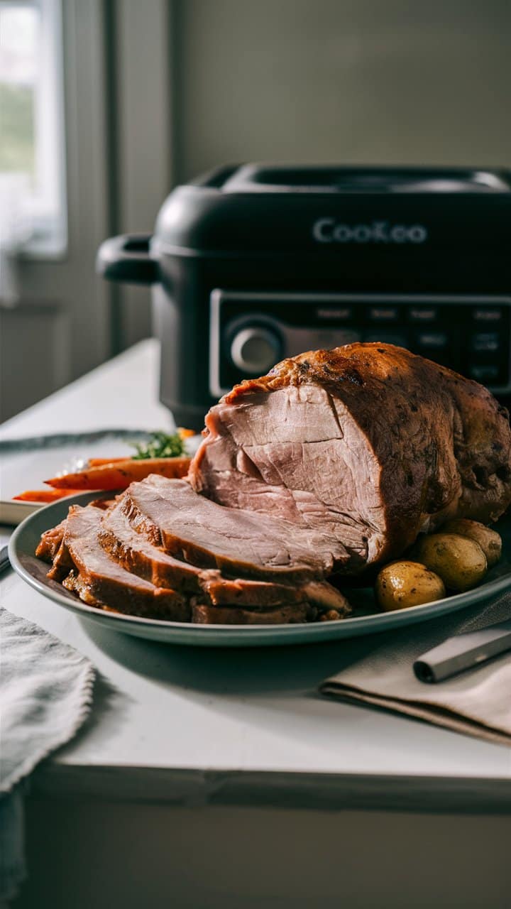 Rôti de porc tranché avec pommes de terre.