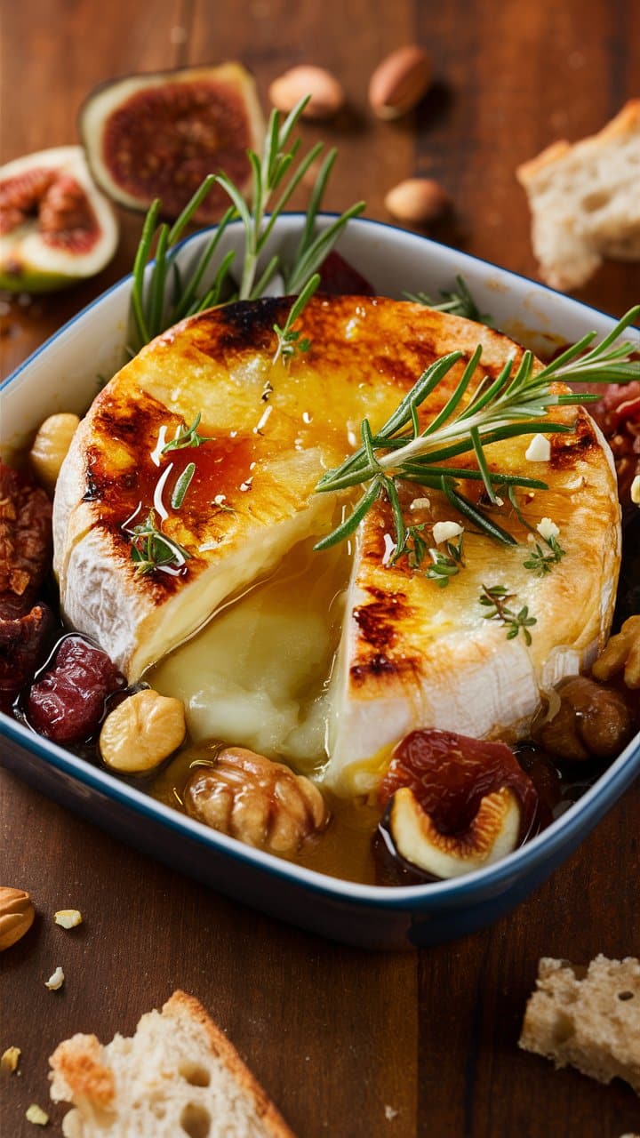 Camembert fondu avec fruits secs et romarin