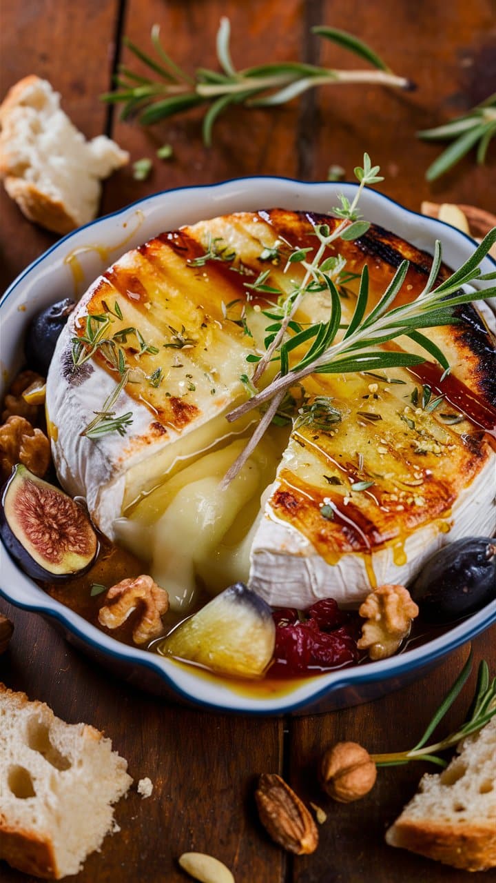 Camembert rôti avec herbes et noix