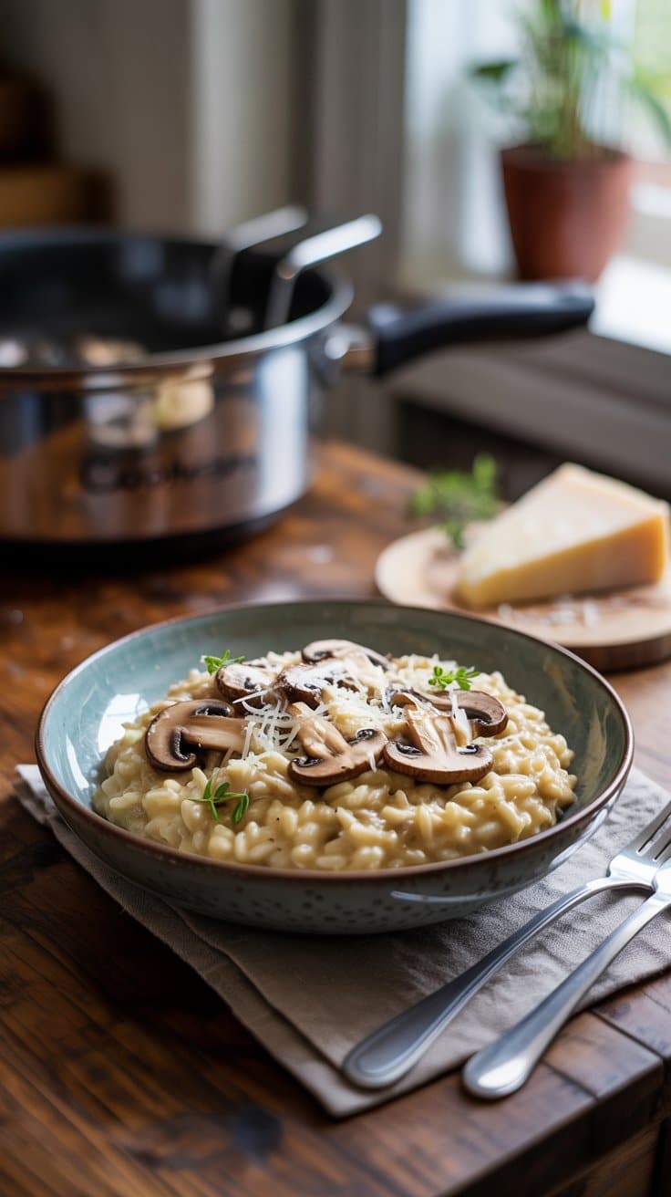 Risotto crémeux aux champignons et parmesan.