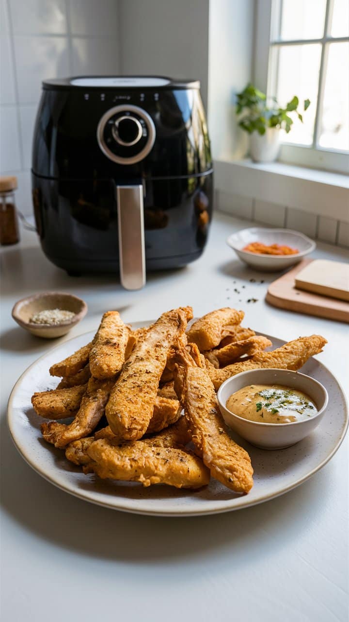 Frites de poulet et sauce à l'airfryer.