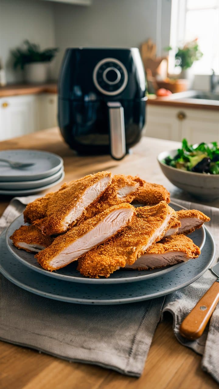 Poulet pané cuit à la friteuse à air.
