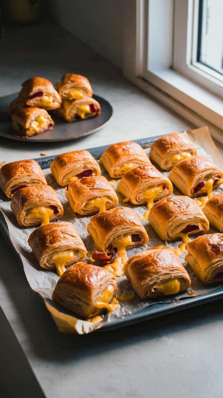 Petits pains feuilletés au fromage sortant du four.
