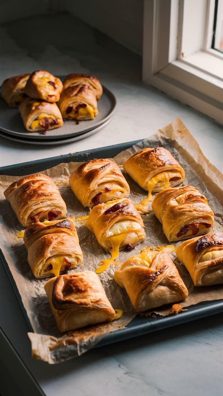 Petits pains feuilletés au fromage et bacon.