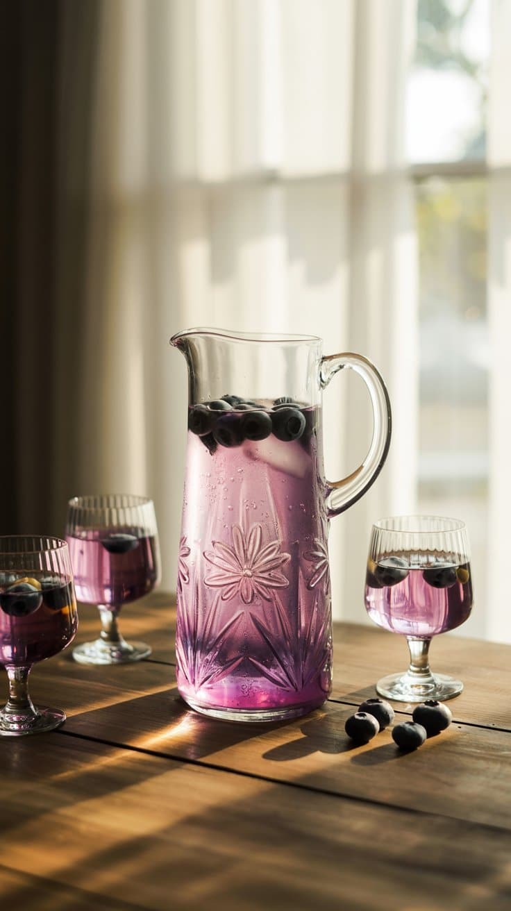 Carafe et verres de boisson aux myrtilles