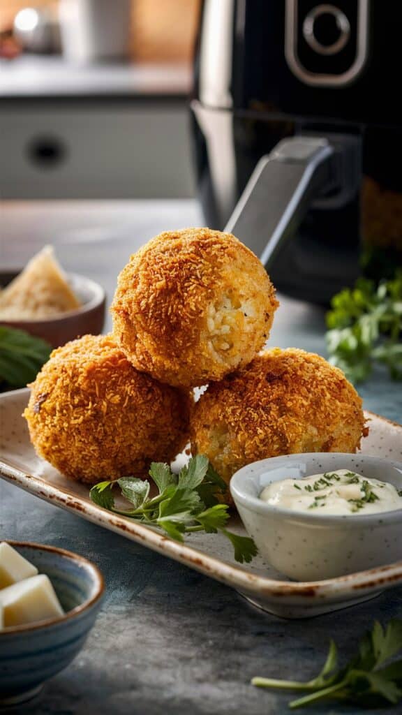 recette-airfryer-arancini-boulettes-de-riz-au-fromage-dor-es-et